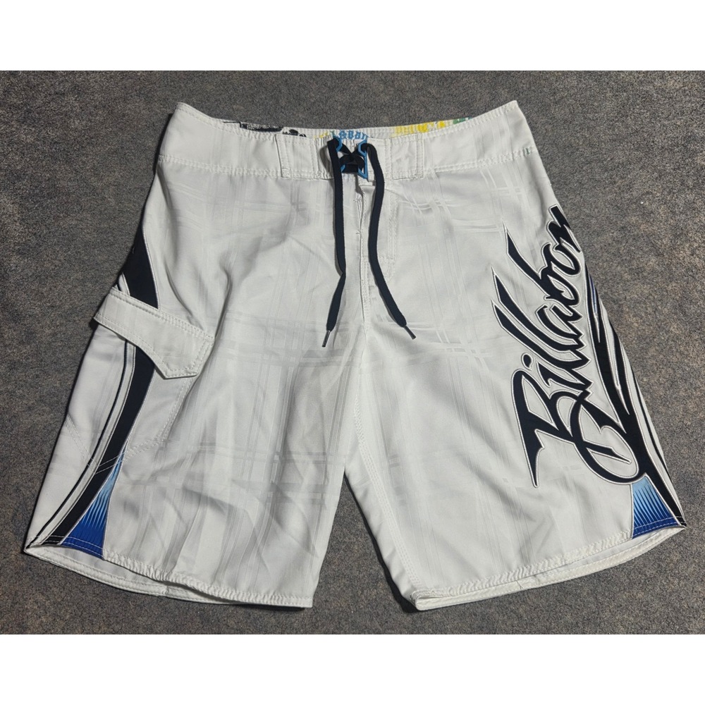 Y2K Billabong Mark Occhilupo Signature Board Shorts White Plaid Mens 34 M104OCHI